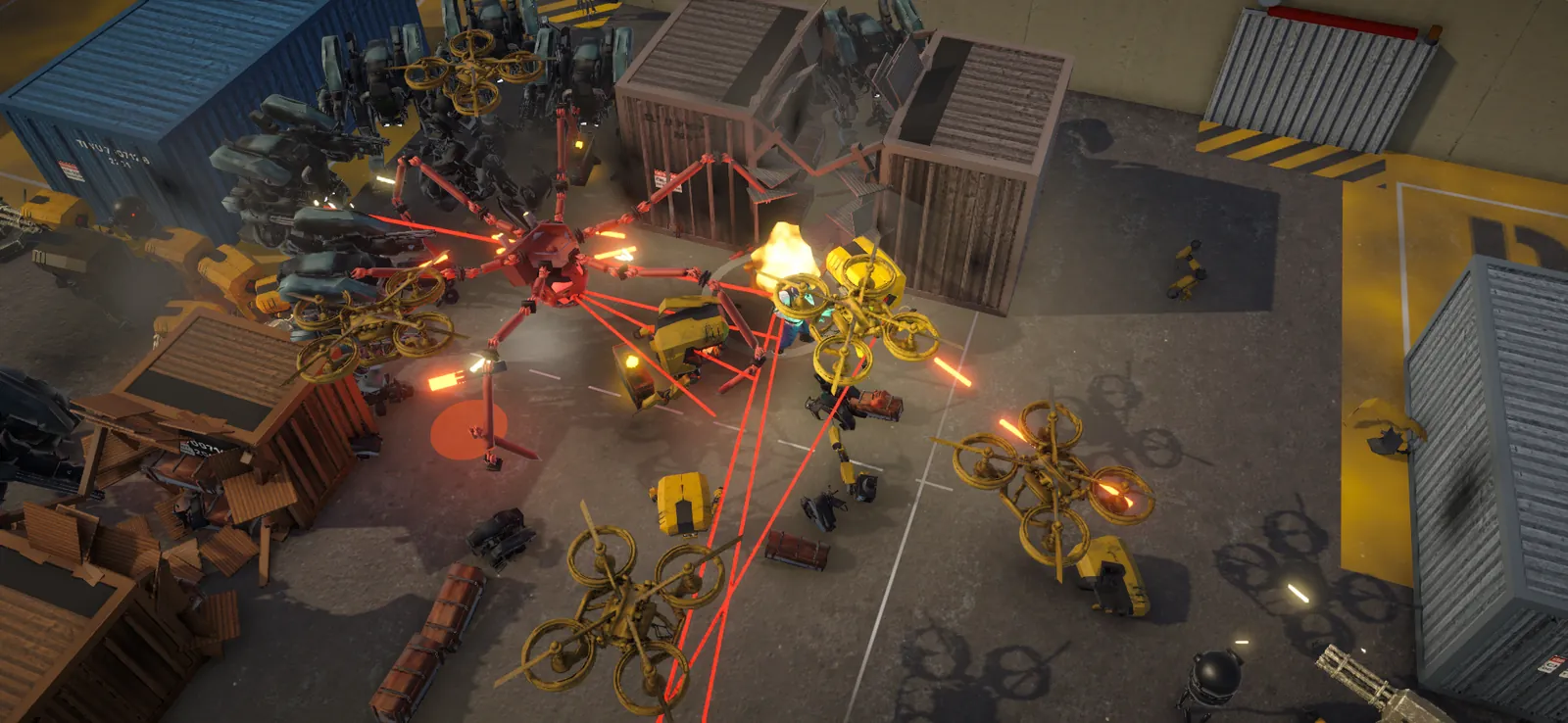 A container split open by a blast, its cargo spilling onto the floor